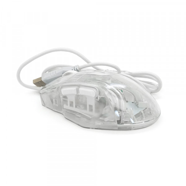 Миша провідна JEDEL GM1400, 6 кнопок, 1000/2400/3200/4800/6400/7200DPI, кабель 1,5 м. RGB підсвічування. 128х77х40 мм. Transparent. Box