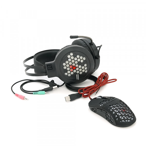 Комплект миші та навушники Jedel CP06. Навушники: φ50 мм, мікрофон, RGB, кабель 2.0 м. Миша: DPI 800/1200/1600/2000, RGB, кабель 1.5м. Black. Box