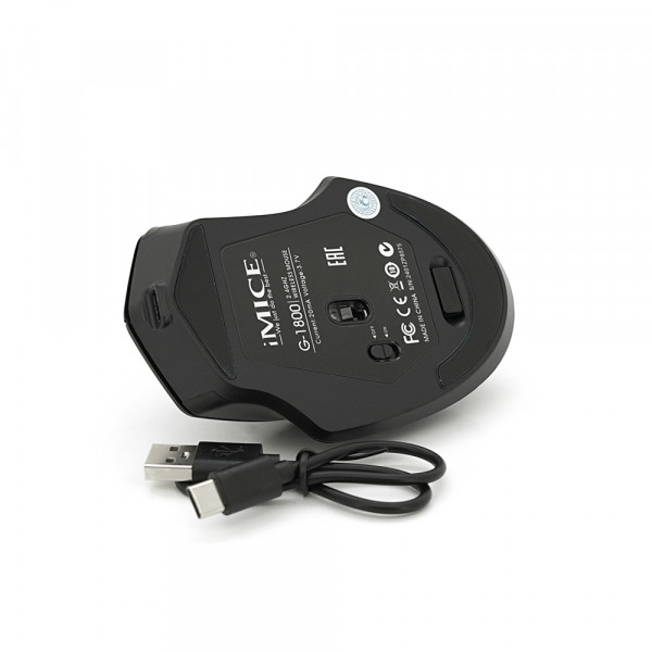 Миша бездротова iMICE G-1800, 4 кнопки, 800/1200/1600 DPI, 2.4Ghz 10м, Windows XP/Vista/Win7/8/10 Mac OS X, Rechargeable, Black, COLOR BOX