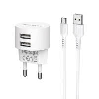 Набір BOROFONE BA23A СЗУ 2xUSB+ кабель USB/Type-C, 2.4A, 1м, White, Blister
