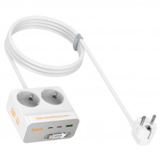 Мережевий фільтр HOCO AC28A на 2 розетки + 1 USB + 3 USB-C, 45W, 220В, кабель 2м, White, Box