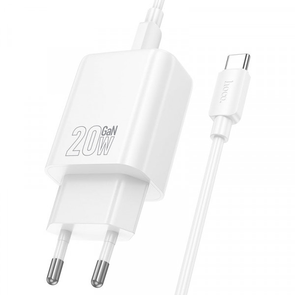 Набір СЗУ HOCO N61 + Type-C/Type-C кабель, 1xUSB+1xUSB-C, PD20W+QC3.0, кабель 1м, White, Box