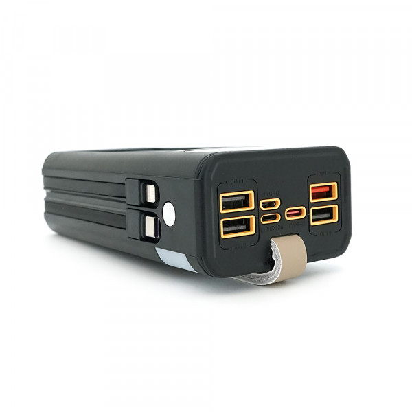 Powerbank 7GO GPW-09 30000mAh, Solar, 22.5W, Li-pol, LCD Display, Вхід:Type-C, Виходи: 2xUSB Type-C, 4xUSB Type-A, кабелю T-C/Ligh, 0,70, Black, Box