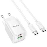 Набір СЗУ HOCO C149A СЗУ+ кабель Type-C/Type-C, 1xUSB-C+1xUSB, PD30W+QC3.0, кабель 1м, White, Box