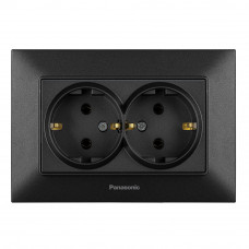 Розетка Panasonic Arkedia Slim подвійна із заземленням, чорна