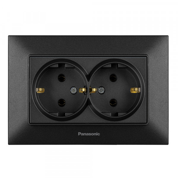 Розетка Panasonic Arkedia Slim подвійна із заземленням, чорна