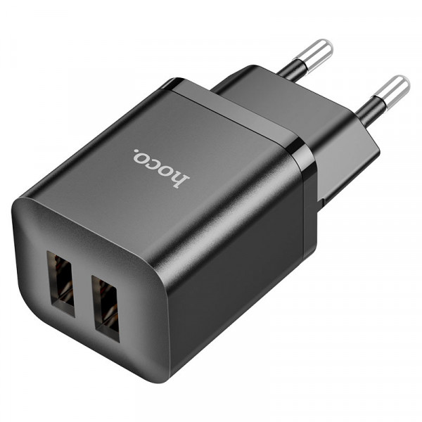 Набір СЗУ HOCO N25 + кабель Lighting, 2xUSB, 2.1A, кабель 1м, Black, Blister