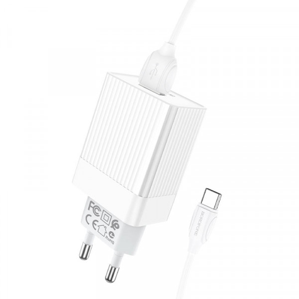Набір BOROFONE BA47A СЗУ 1xUSB+ кабель Type-C/USB, 3A, 1м, White, Blister