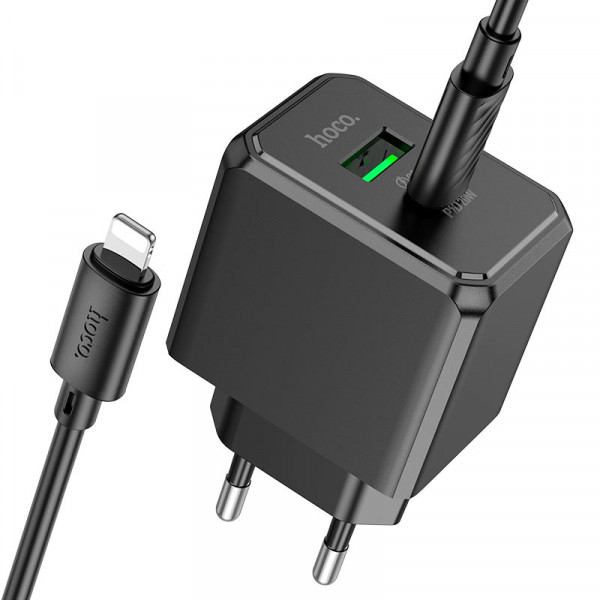 Набір СЗУ HOCO CS14A + кабель Lighting, 1xUSB+1xUSB-C, PD20W+QC3.0, кабель 1м, Black, Box