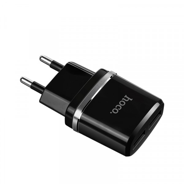 Набір СЗУ HOCO C12 Smart + кабель Micro, 2xUSB, 2.4A, кабель 1м, Black, Blister