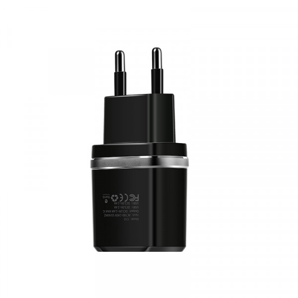 Набір СЗУ HOCO C12 Smart + кабель Lighting, 2xUSB, 2.4A, кабель 1м, Black, Blister