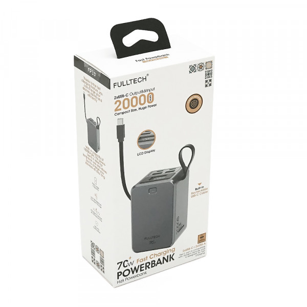 PowerBank FULLTECH FP33 20000mAh, 70W, Input: (Type-C), Output: (USB, 2*Type-C), індикація заряду, 0,440kg, Gray, Box