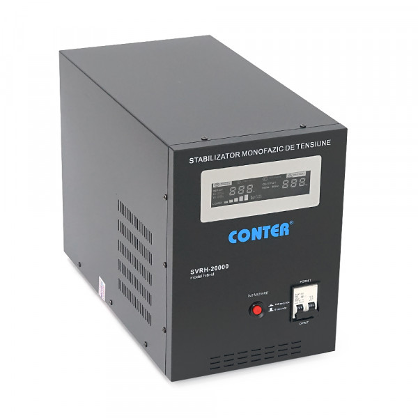 Стабилизатор напряжения Conter HIBRID 20000 VA-V2/15000W однофазный, сервопривод, напольного монтажа, LED дисплей, диапазон130-260V, AC230±3%, клемная колодка, 220x335x230mm, 19.1kg