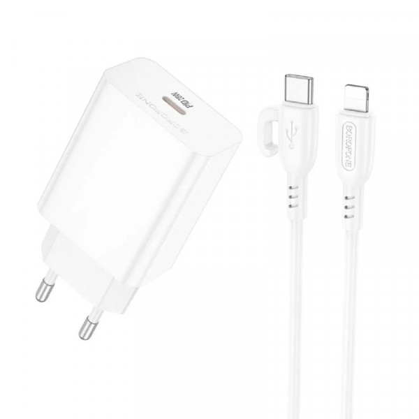 Набір BOROFONE BA21A Pro СЗУ 1xType-C+ кабель Type-C/Lighting, 20W, 1м, White, Blister