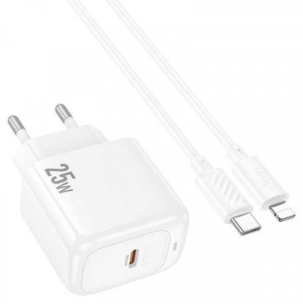 Набір СЗУ HOCO CS53A+ кабель Туре-С/Lighting, 1xUSB-C, PD25W, White, Box