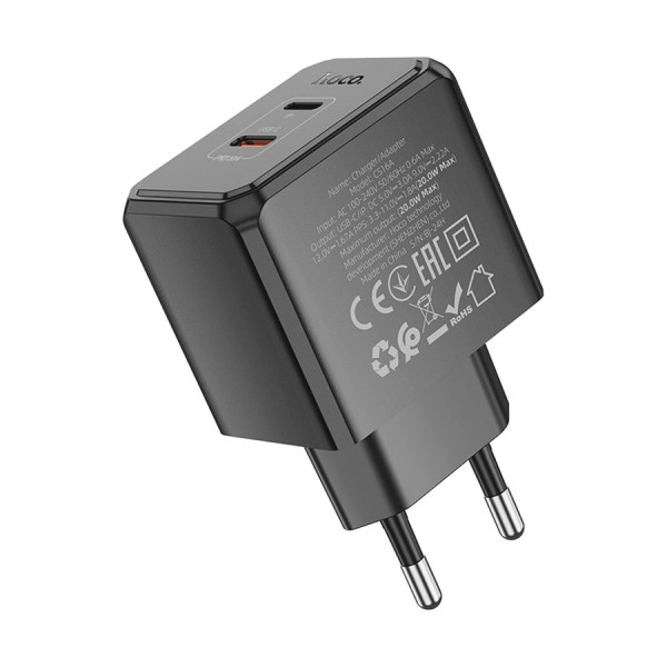 Набір СЗУ HOCO CS16A+ кабель Туре-С/Lighting, 1xUSB-C+1xLighting, PD20W, Black, Box