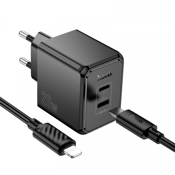 СЗУ HOCO CS16A, 1xUSB-C+1xLighting, PD20W, Black, Box