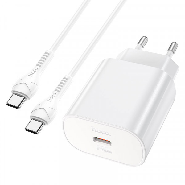 Набір СЗУ HOCO N22+кабель Type-C/Type-C, 1xUSB-C, PD25W, White, Box