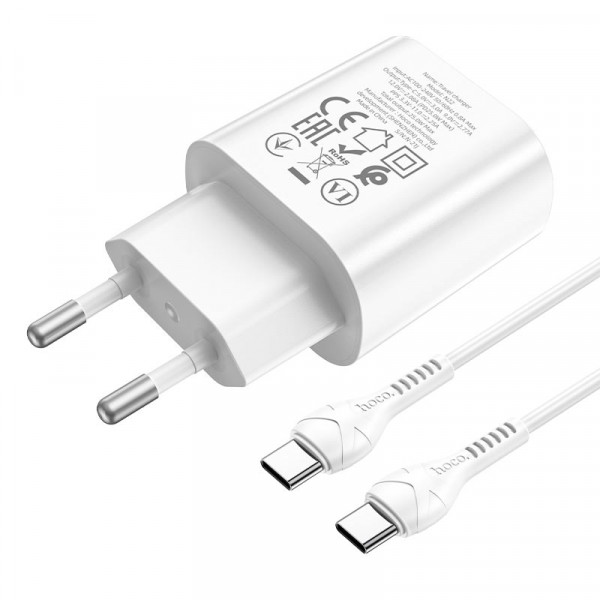 Набір СЗУ HOCO N22+кабель Type-C/Type-C, 1xUSB-C, PD25W, White, Box