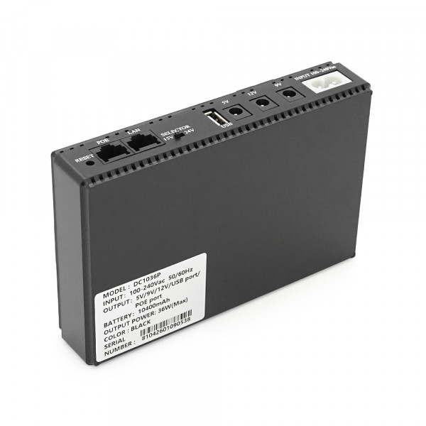 ДБЖ UPS-36W DC1036P для роутерів/комутаторів/PON/POE-430, 5/9/12V, 1A/2А, 10400мAh, Black, BOX
