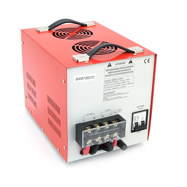 Стабілізатор напруги Conter MSER 15000 VA-V2/12000W однофазний, сервопривід, монтажу підлоги, LED дисплей, діапазон 130-260V, AC230±3%, клемна колодка, 220x335x230mm, 19.1kg