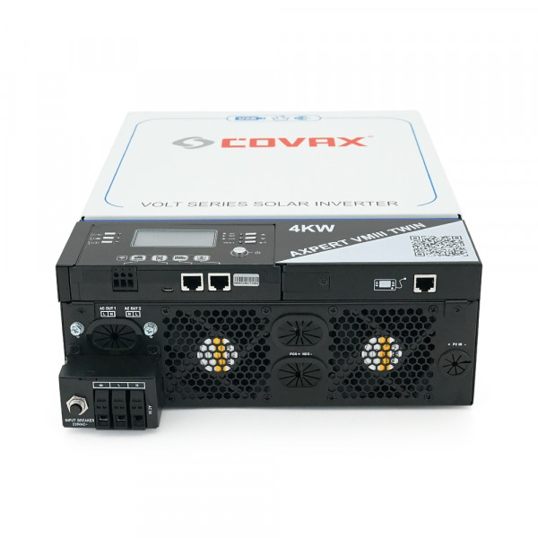 Гібридний інвертор AXPERT VM III TWIN 4KW WIFI COVAX , 4000VA\4000W, 24V, ток заряда 0-60A, 170-280V, MPPT (120А, 60-450 Vdc), 115*300*435mm. 9kg
