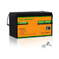 Аккумуляторная батарея Eco-Worthy LiFePO4 25,6V 100Ah,(80/100A), -7°C до 60°C, винт M8, 340*188*245 мм. 18 кг