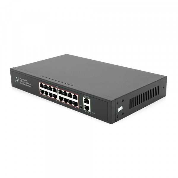 POE комутатор Merlion 16 POE 10/100 + 2 RJ45 10/100/1000+ вбудований блок живлення 52V 3.85A