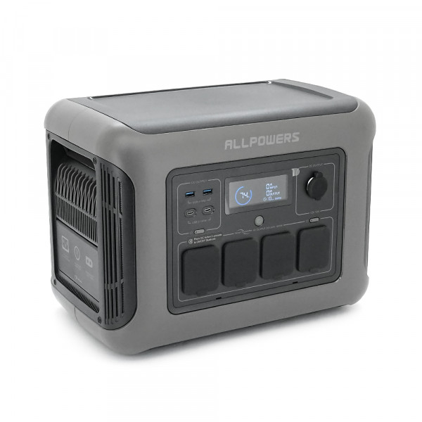 Power station ALLPOWERS R1500 LITE APP Control, Wi-Fi, Bluetooth, 1600W, 1056Wh LiFePO4 3500Cycles, MPPT 650w max, CAR port, DC12/24V, 4хAC 220V, 2xUSB-TYPE-C 100W, 2xUSB-A 18W, XT60, wireless 2*30W, Fast charge 60min, 413×312×265mm, 16,7kg