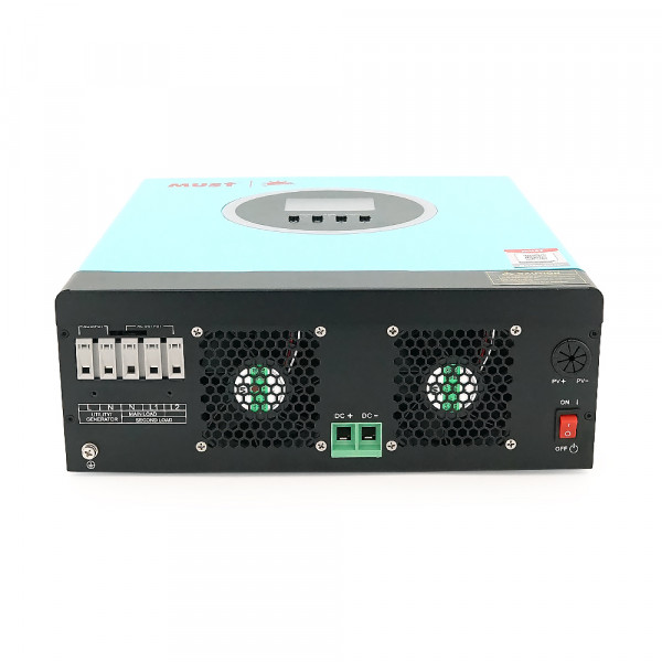 Гібридний інвертор MUST PV18-3524ECO, 3500W, 24V, струм заряду 60A, 160-275V, MPPT (100А, 60-360 Vdc), 367,4 x254, 5x103 мм. Вага: 5.5 кг.