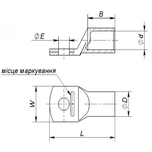Клема тип "О" 16-6-7 СК-МЛ 6мм, провід 10мм2, неізольована, мідно-луджений, під обтиск, ціна за штуку