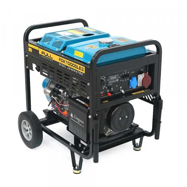 Дизельний генератор FULL FDK10000LE3, трехфазный 230/380V, 50Hz, 9.4kVA/7.5kW, бак 12,5 л, витрата 2 л/год, ручний/стартер (без АКБ), 700х510х620 мм, 124 кг