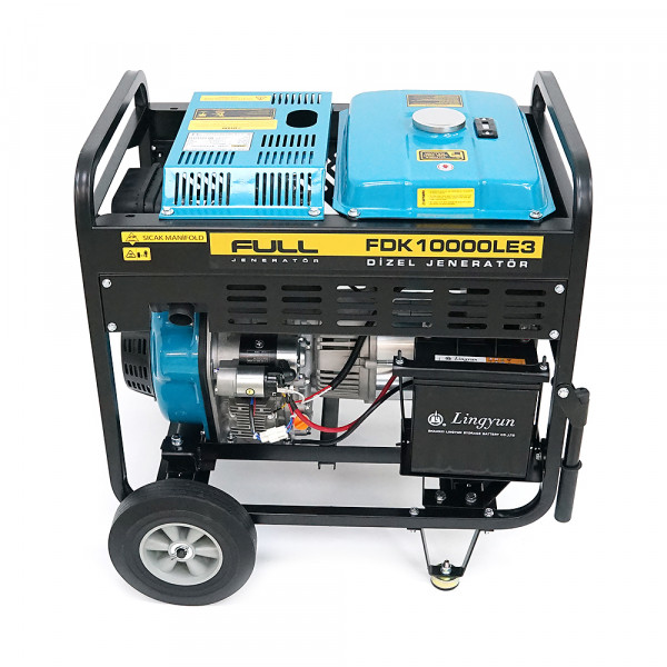 Дизельний генератор FULL FDK10000LE3, трехфазный 230/380V, 50Hz, 9.4kVA/7.5kW, бак 12,5 л, витрата 2 л/год, ручний/стартер (без АКБ), 700х510х620 мм, 124 кг