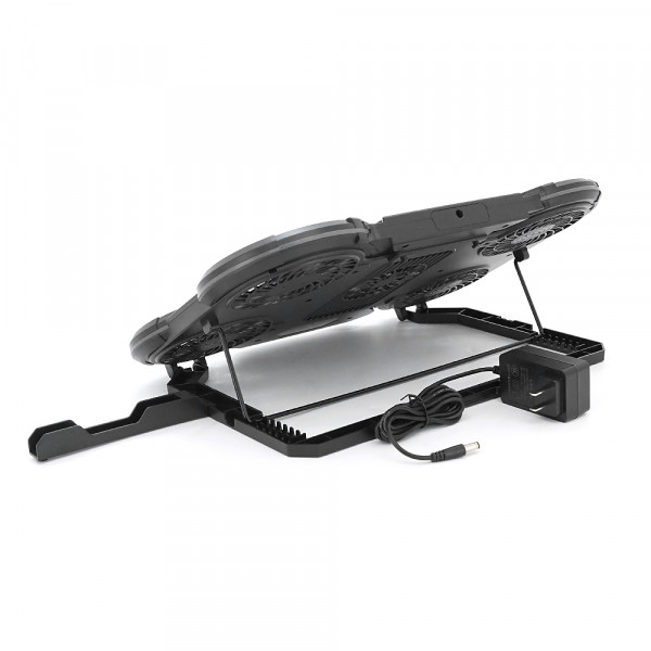 Підставка під ноутбук IceCoorel Q5, до17", fan2-100*15/2-80*15 мм, корпус пластик+алюміній, 2 USB-порти+LCD display, 410x285x35mm, RGB-10режимів, Box Q8