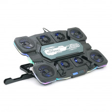 Підставка під ноутбук IceCoorel Q10, до17", fan4-70*15/2-50*15/2-60*15 мм, корпус пластик+алюміній, TYPE C+LCD display, 422x310x39.5mm, RGB-10 режимів, DC12V, Box Q8