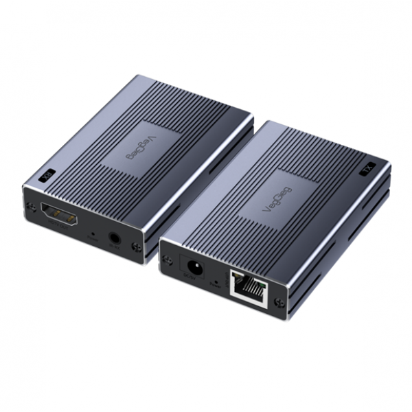 Активний VEGGIEG V-HE60 HDMI 2*1 конвертер 60m, HDMI 1080P, LAN CAT 5E/6At, Grey, Box