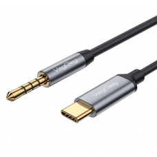 Кабель VEGGIEG V-A624 TypeC => 3.5mm (тато), GOLD Jack, круглий, Gray, 1м, Пакет