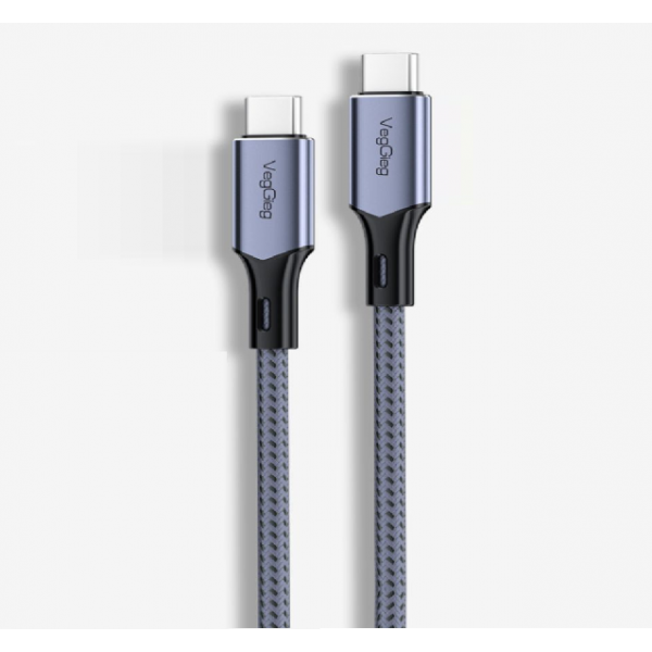 Кабель VEGGIEG V-M002C, Type-C(Male) to Type-C(Male) PD cable, 100 Вт, струм 3 А, 480 Мбіт/с, Gray, довжина 1,2 м, Box