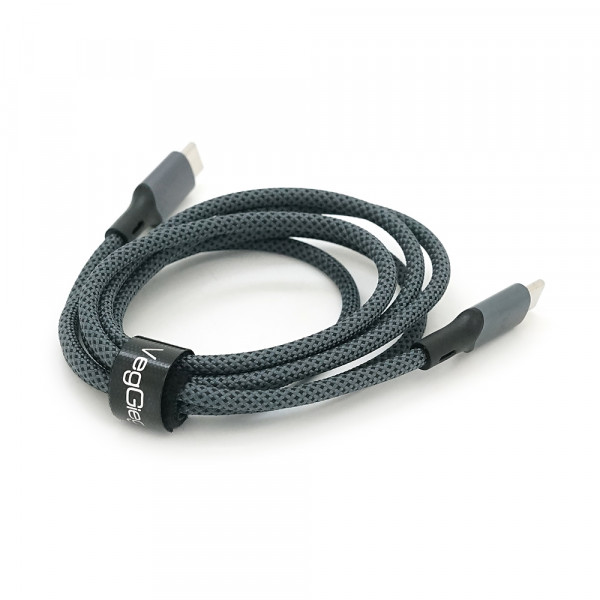 Кабель VEGGIEG V-M002C, Type-C(Male) to Type-C(Male) PD cable, 100 Вт, струм 3 А, 480 Мбіт/с, Gray, довжина 1,2 м, Box