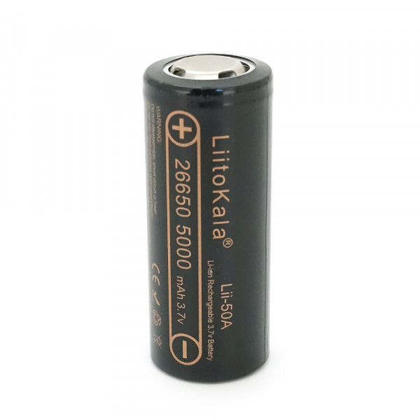 Акумулятор 26650 Li-Ion LiitoKala Lii-50A-JT, 5000mAh (5100-5200mAh), 15A, 3.7V (2.75-4.2V), Black, 2 шт в упаковці, ціна за 1 шт