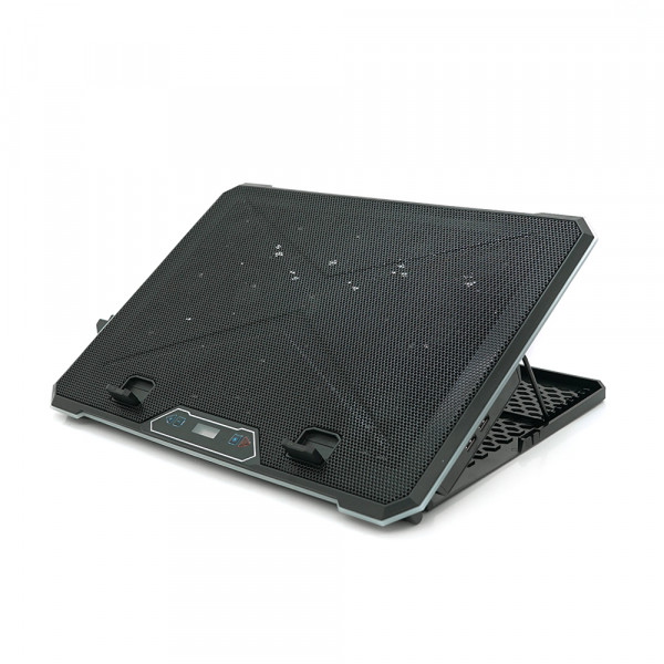 Підставка під ноутбук IceCoorel K15D, 10-19", 15 * 60mm 2550±10% RPM, корпус пластик + алюміній, 2xUSB 2.0 + LCD, 415x296x28mm, RGB, Box, Q10