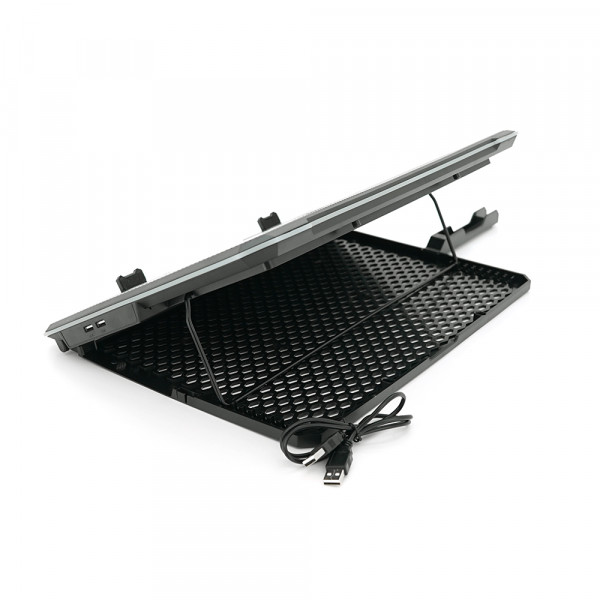 Підставка під ноутбук IceCoorel K15D, 10-19", 15 * 60mm 2550±10% RPM, корпус пластик + алюміній, 2xUSB 2.0 + LCD, 415x296x28mm, RGB, Box, Q10