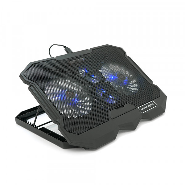 Підставка під ноутбук IceCoorel K22, 10-17", 2*125мм+2*70мм 2600±10% RPM, корпус пластик+алюміній, 385x280x28mm, Black, Box, Q10