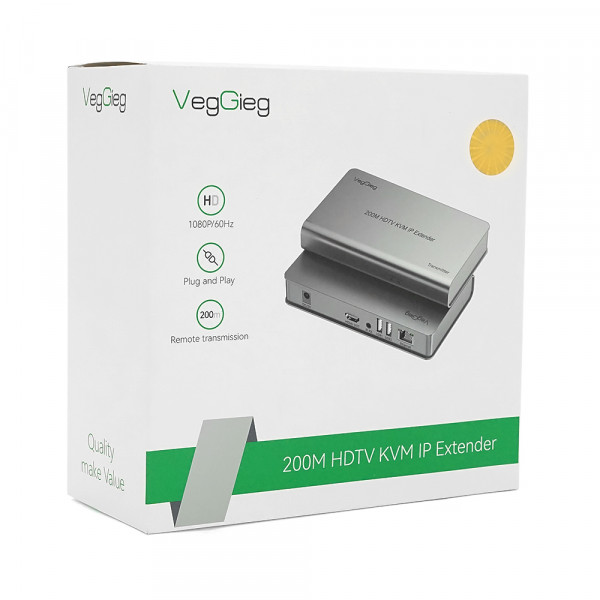 Активний VEGGIEG V-HD011 KVM HDMI 2*1 спліттер 120m, HDMI1.4/HDCP2.0, USB & Audio Support, Grey, Box