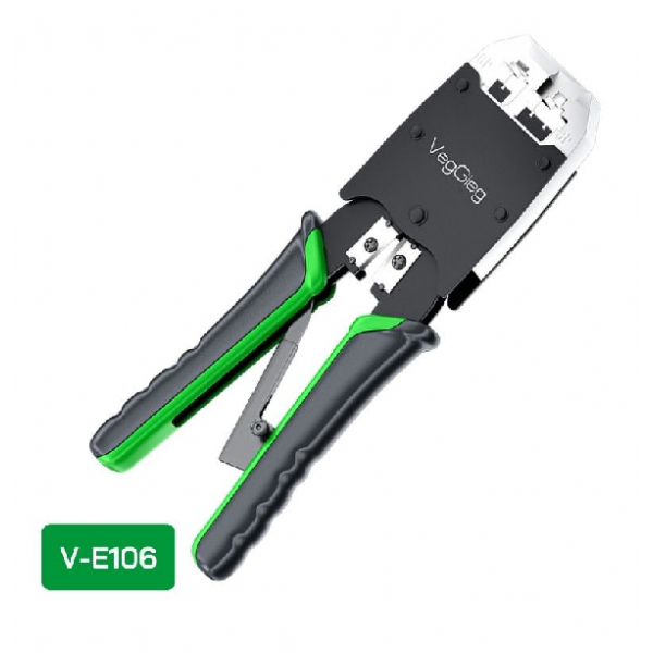 Інструмент VegGieg V-E113 для обтискання RJ-45 (8P8C) та RJ-12/11 (6P6C) 4P4C, Чорно/Зелені Q10