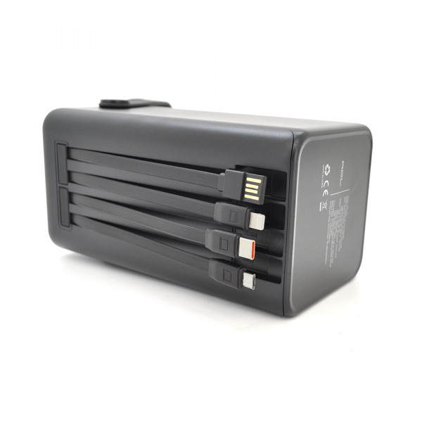 Powerbank ACL PW-152 80000mAh, 22.5W, 2xUSB, 4 кабелі (USB/Micro/Type-C/Lighting), Ліхтар, 1.4кг, Black, Box