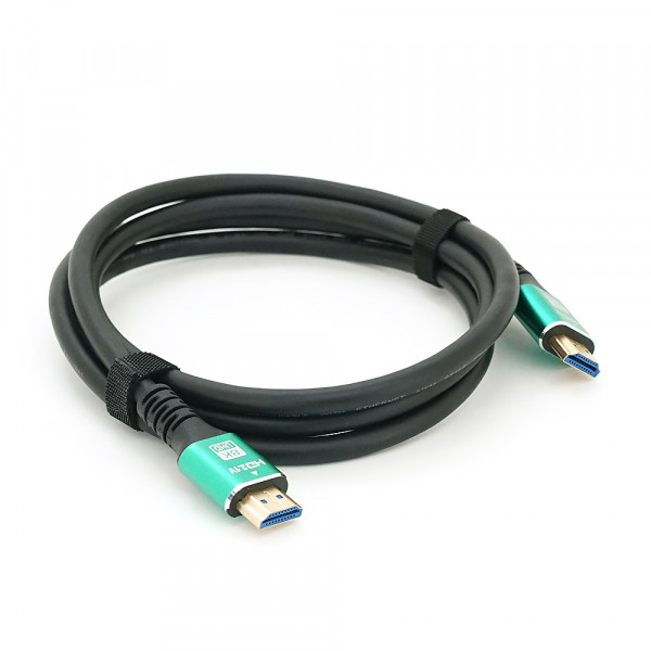 Кабель Merlion HDMI-HDMI 8K Ultra HD (7680x4320P), 1.5m, v2,1, круглий Black, коннектор Blue, Blister-box, Q100