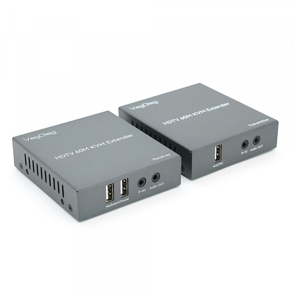 Активний VEGGIEG V-HD010 KVM HDMI 2*1 спліттер 60m, HDMI 1080P, USB & Audio Support, Grey, Box