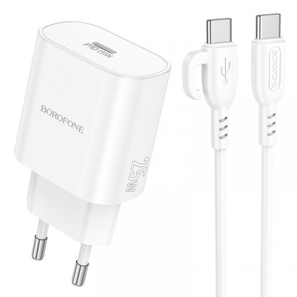 Набір BOROFONE BA82A СЗУ USB-C+ кабель Type-C, PD25W, 1м, White, Box