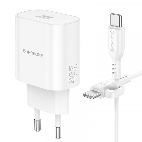 Набір BOROFONE BA82A СЗУ USB-C+ кабель Type-C, PD25W, 1м, White, Box